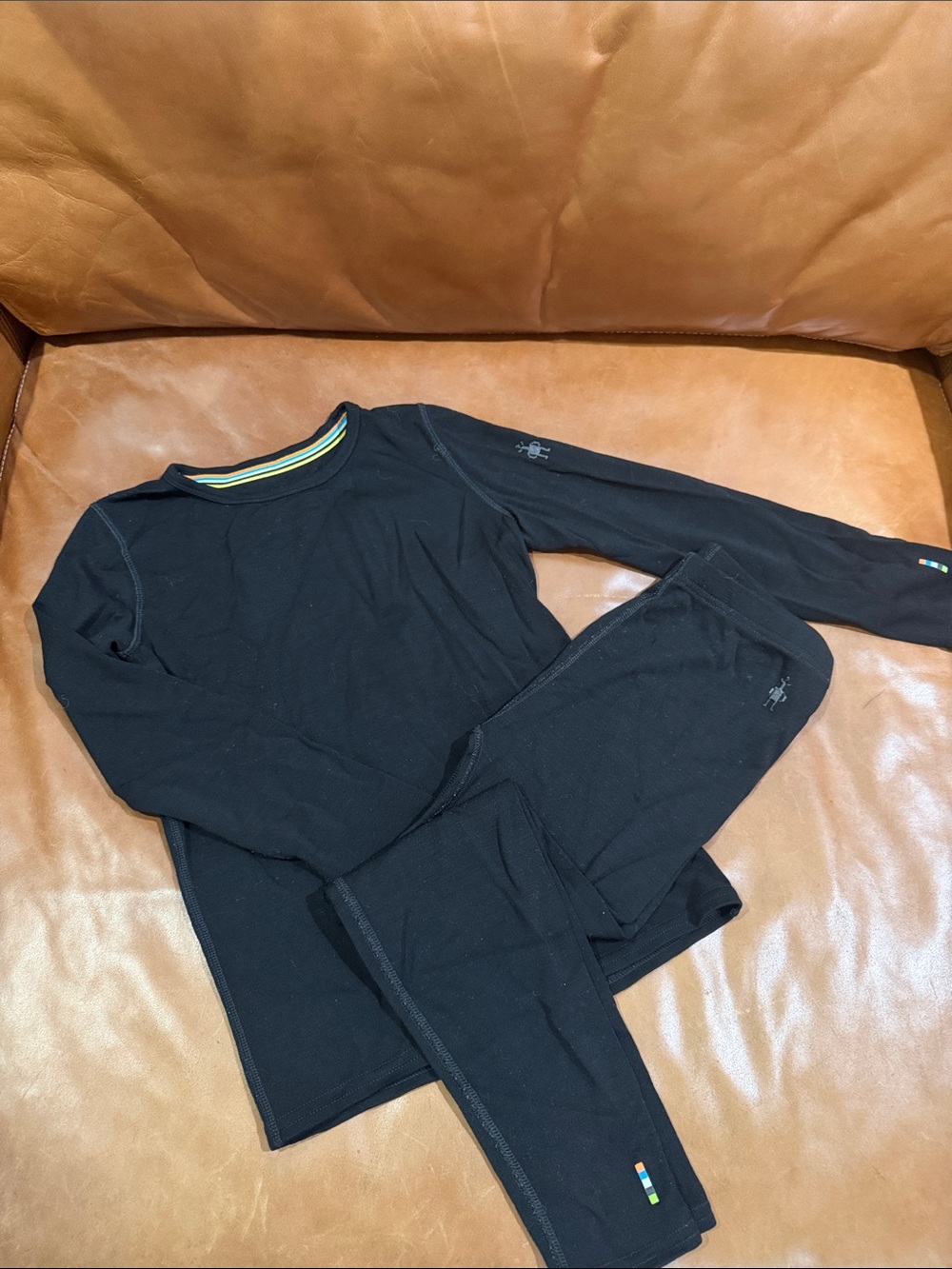 Smartwool Kids Black Base Layer set with Multicolor Trim